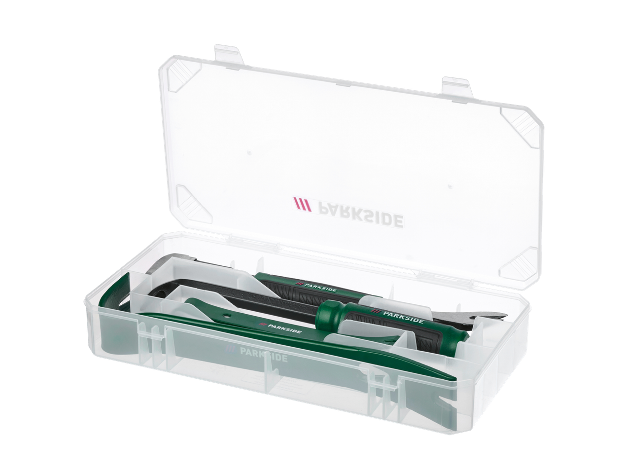 PARKSIDE® pry bar and crowbar set in a clear plastic case