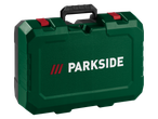 A green tool case with a black handle and red latches, featuring the brand name.