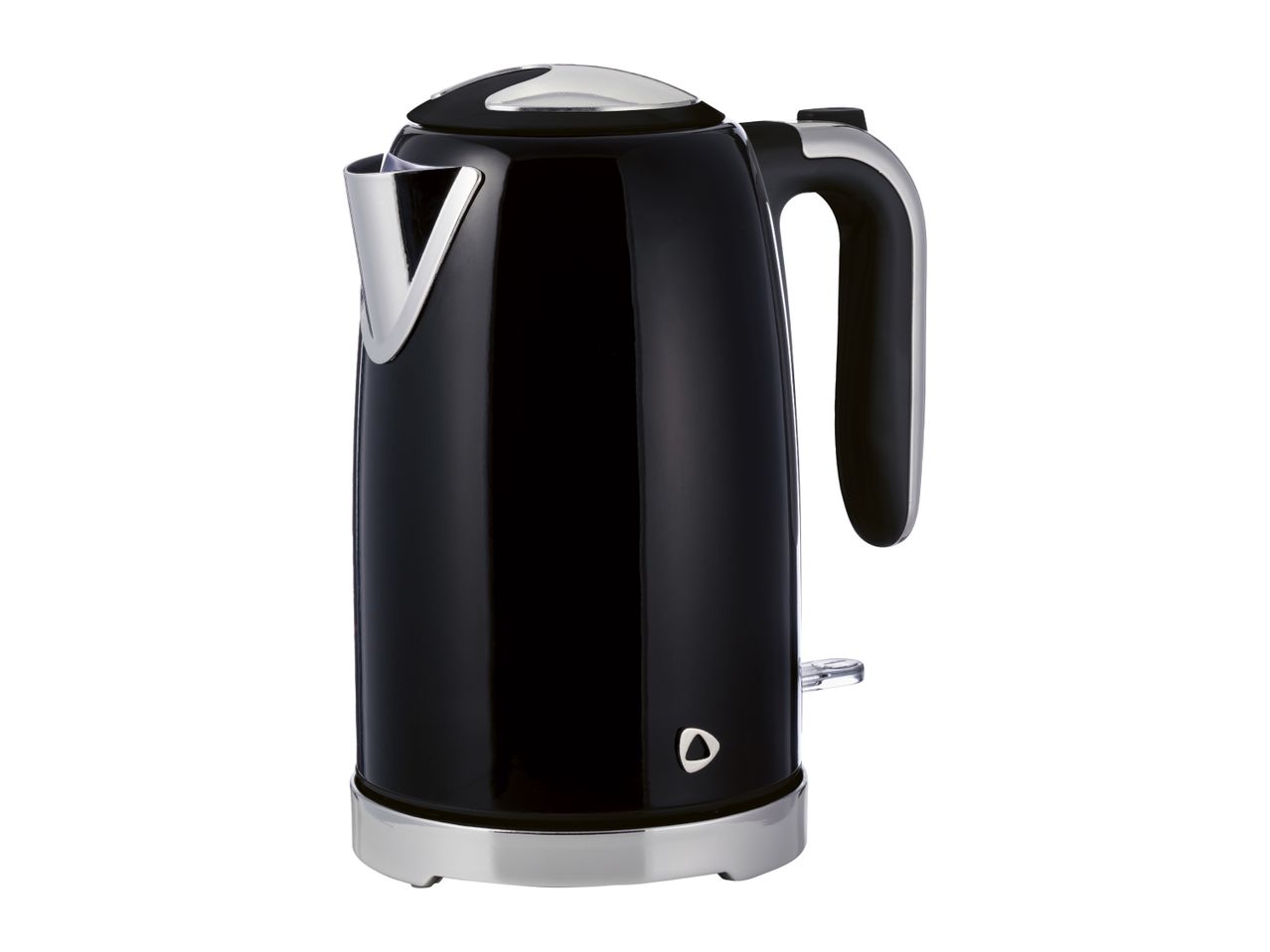 Black electric kettle with silver accents