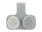 Grey foot care tool with a pumice stone and a foot brush.
