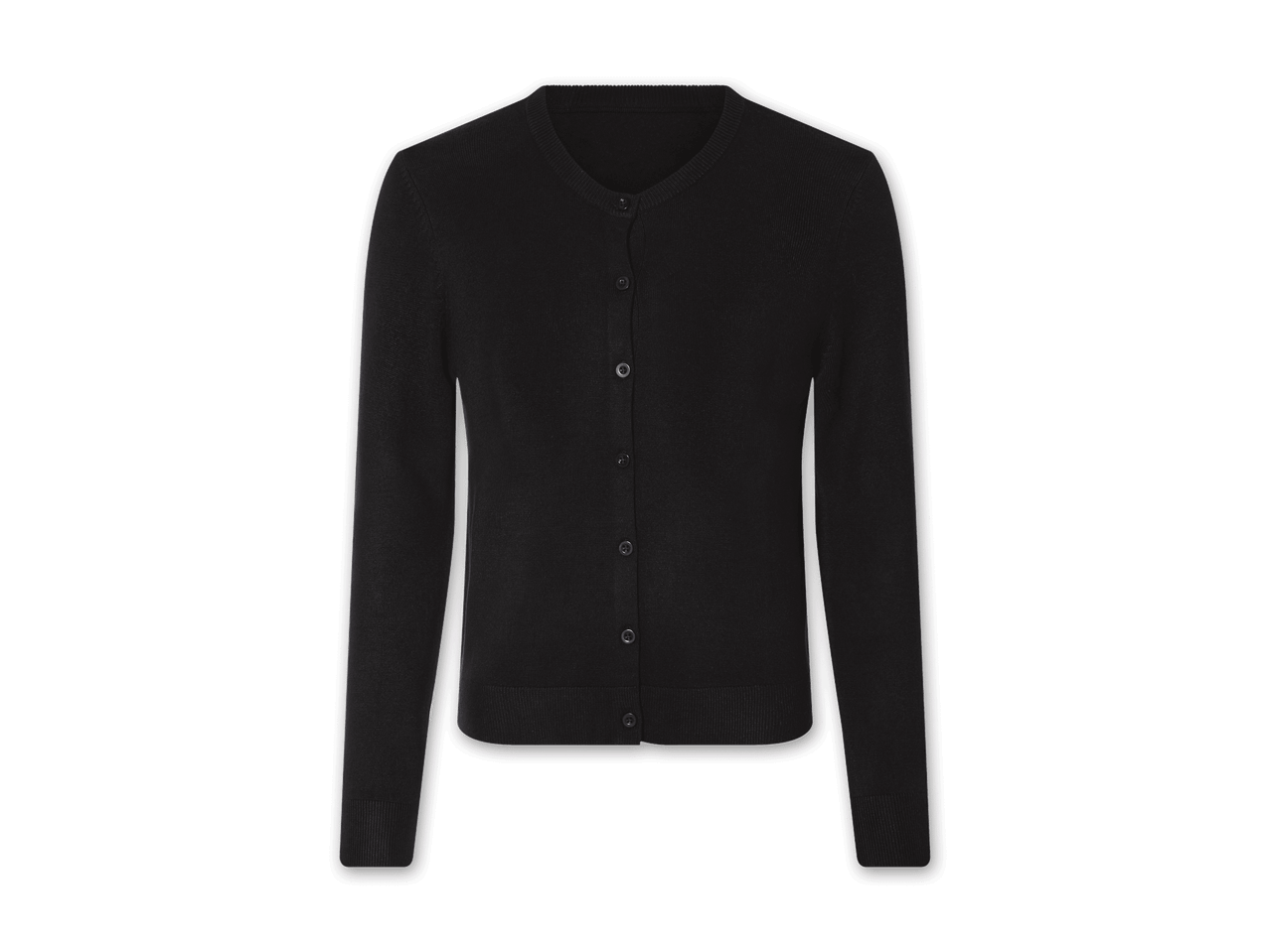 Ein schwarzer Damen-Cardigan mit Knöpfen.