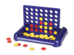 Ein Reise-Vier-gewinnt-Spiel mit roten und gelben Spielsteinen.