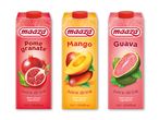 Tre juicekartoner med smag af granatæble, mango og guava.