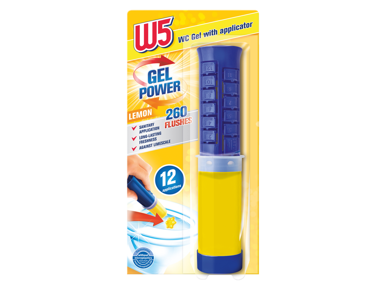 W5 Gel Power gel za toalet, limun, sa aplikatorom, 260 ispiranja.
