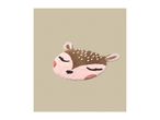 Deer-shaped bath mat with closed eyes and pink cheeks