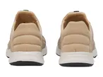 Pair of beige women's sneakers, rear view.
