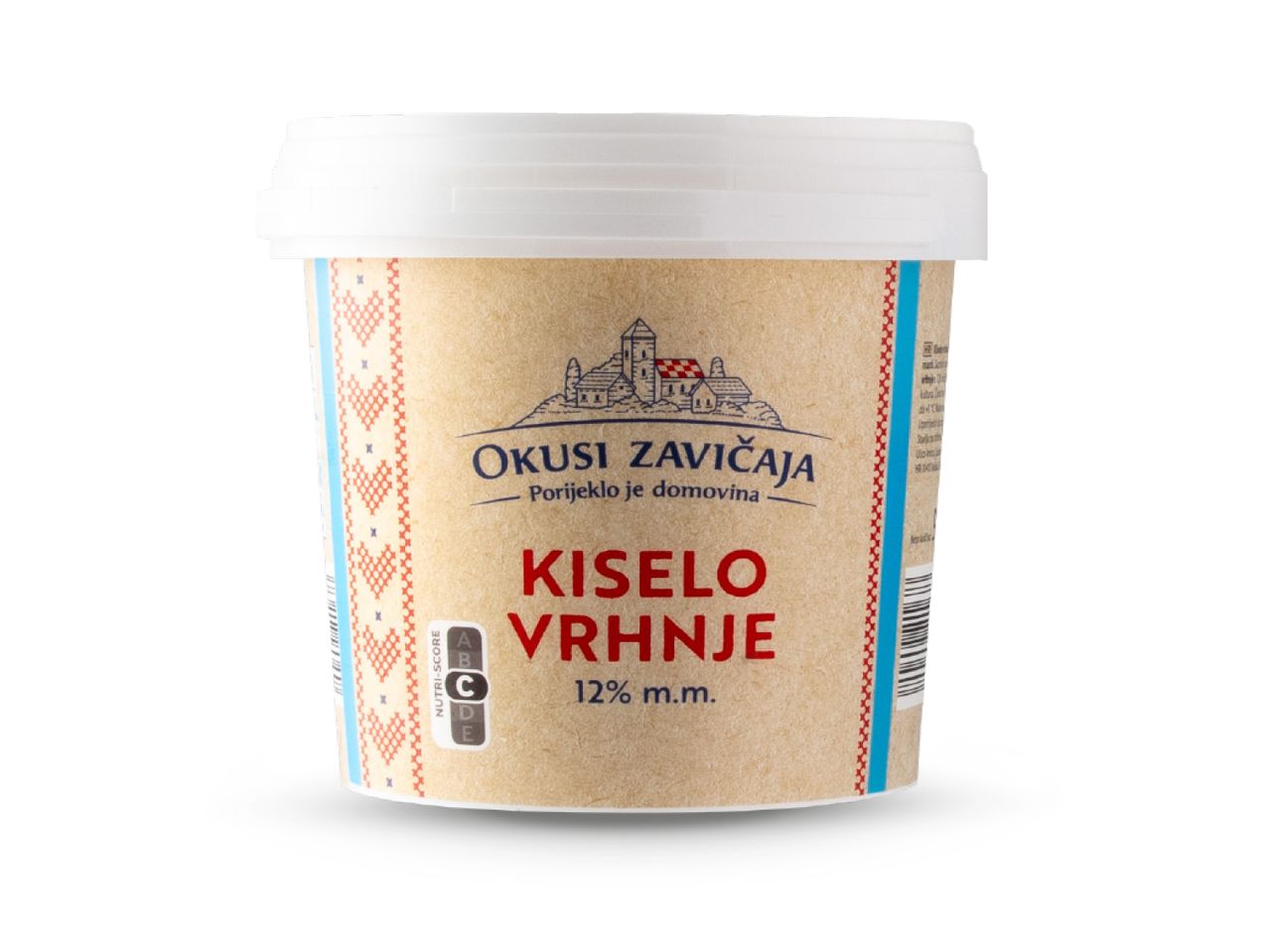 Okusi Zavičaja Kiselo vrhnje 12% m.m. s Nutri-Score C oznakom.