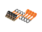 Set of orange ratchet straps with buckles.