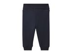 Dark blue baby sweatpants with an elastic waistband and ribbed cuffs.