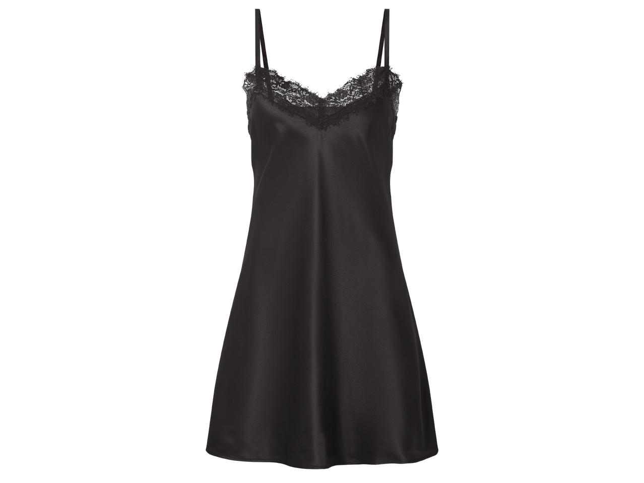 Черна сатенена нощница с дантела