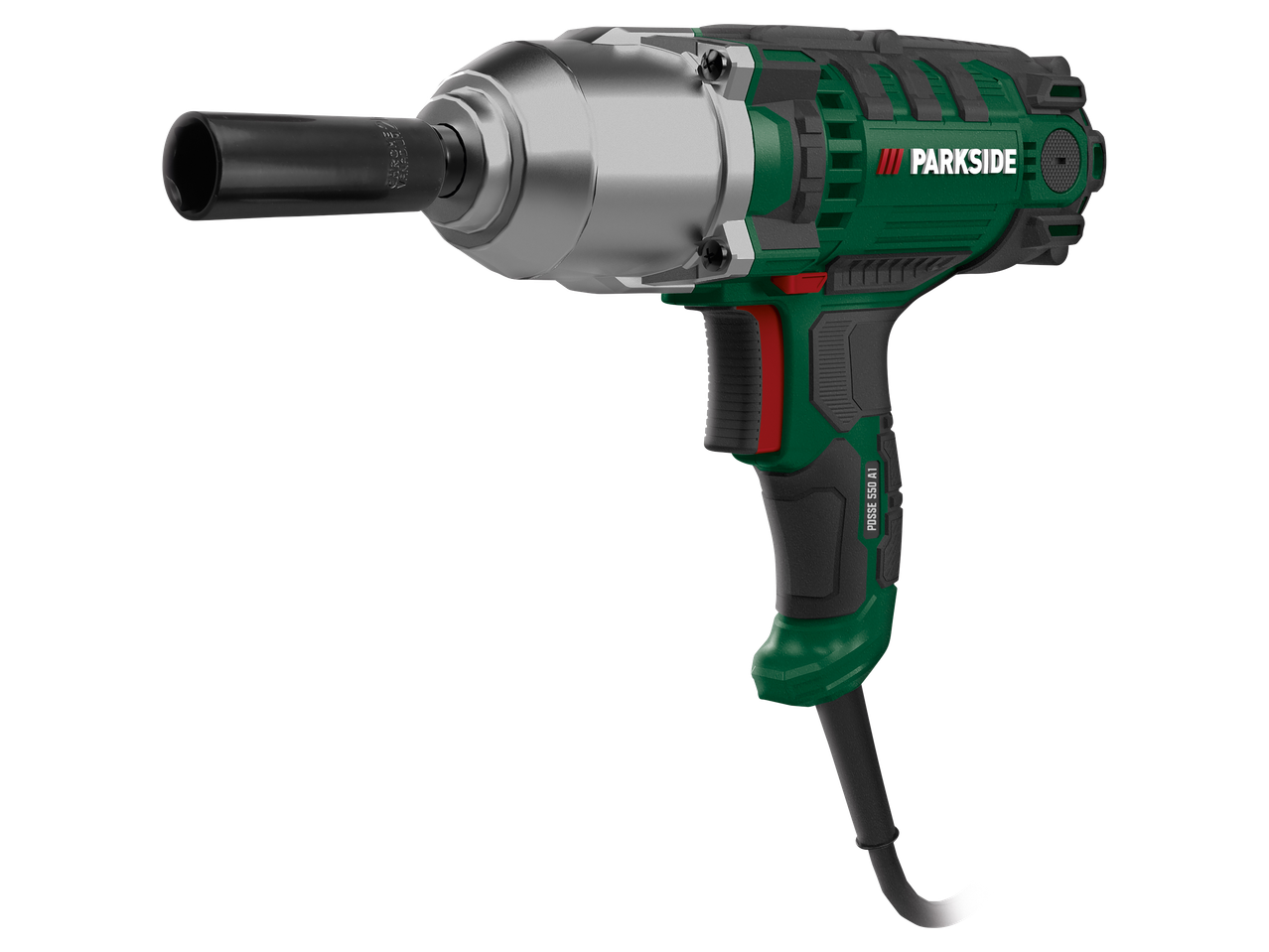 Zöld és fekete ütvecsavarozó, fekete dugókulccsal