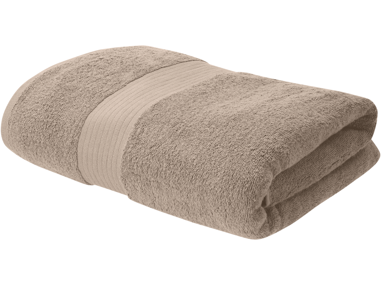 Livarno Home frotē vannas dvielis smilškrāsā, salocīts un gatavs lietošanai.