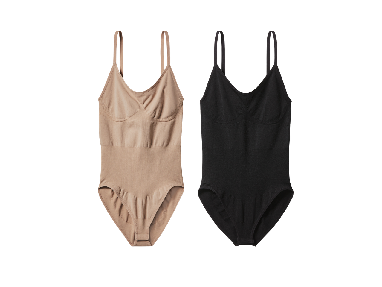 Dva ženska bodi steznika, jedan bež i jedan crni.