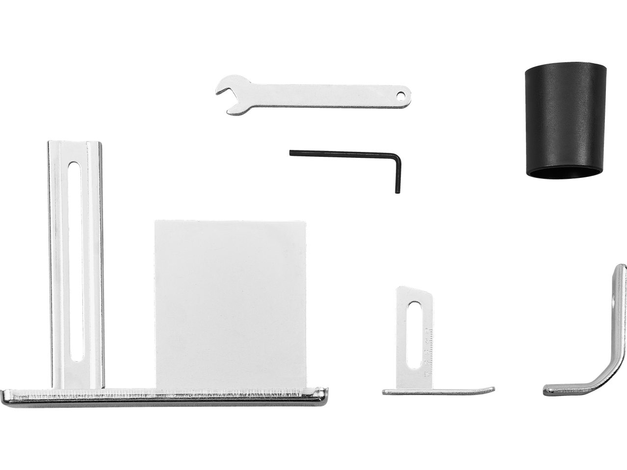 Szerszámok és kiegészítők: csavarkulcs, imbuszkulcs, adapterek és egyéb fém alkatrészek.