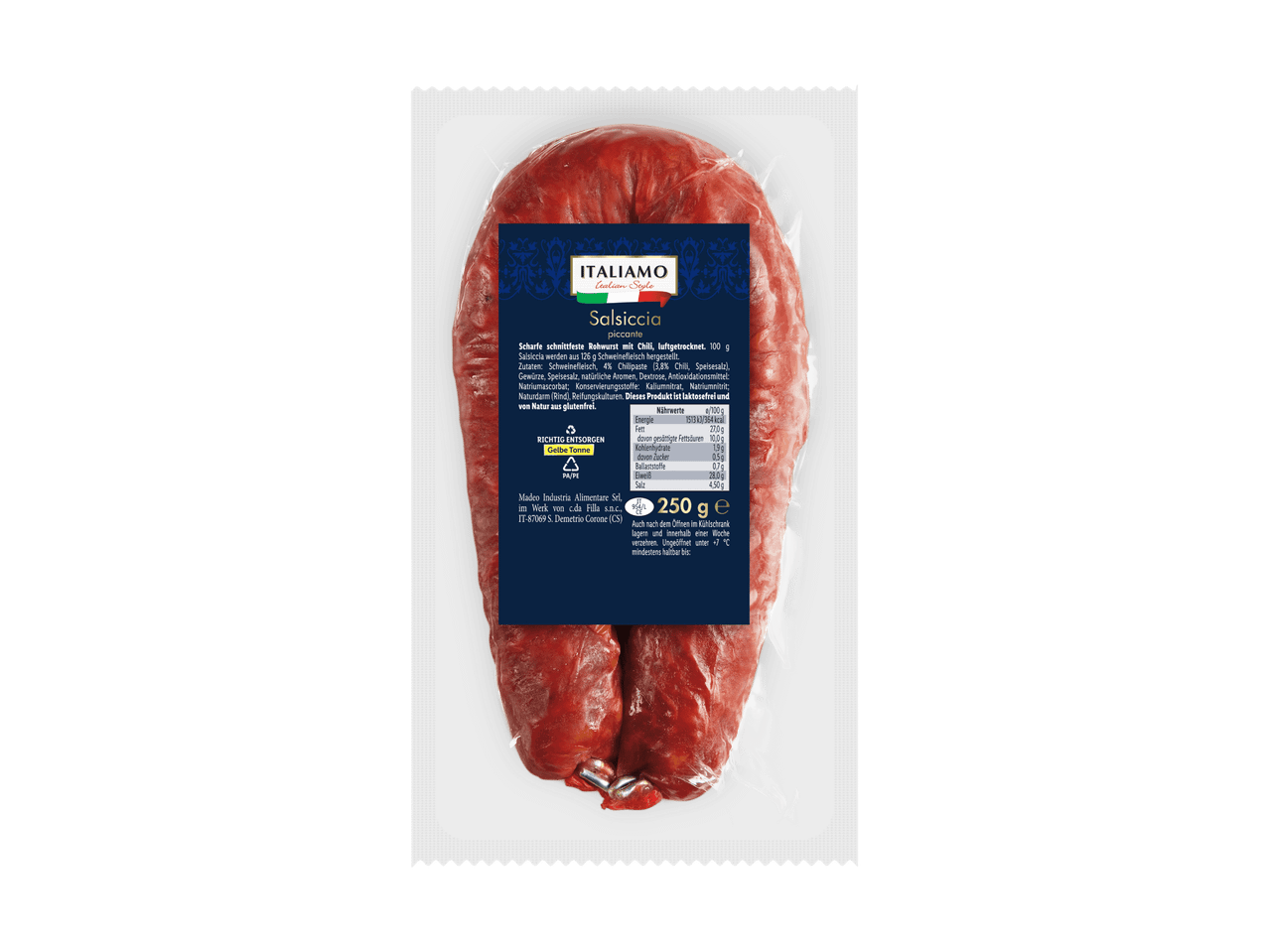 Vakuumverpackte italienische Wurst von Borghese.
