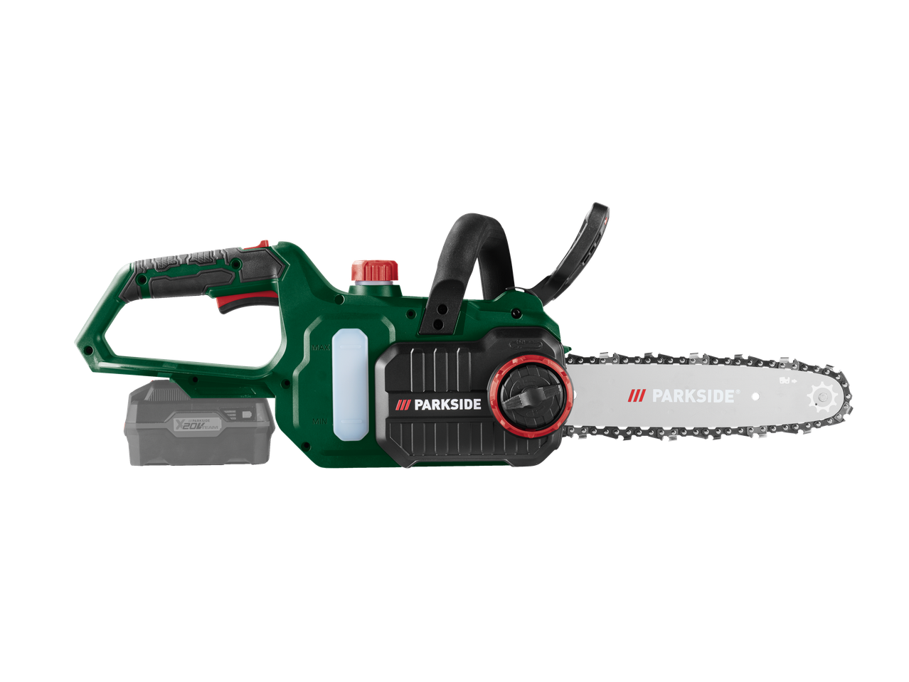 Motosserra sem fio com bateria e indicador de nível de óleo