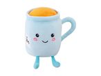Light blue plush tea cup with a smiling face, pink cheeks, and small feet.