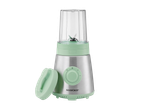 Silvercrest® Smoothie-Maker, prateado e verde menta, com copo transparente e tampa.