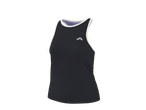 Top desportivo CRIVIT para senhora, preto com rebordo branco e logótipo.