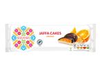 Jaffa Cakes with orange flavor, showing nutritional information and a vegetarian label.