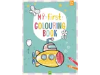 My first colouring book featuring a submarine and crayons.
