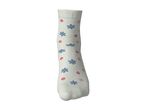 White sock with blue and pink floral pattern