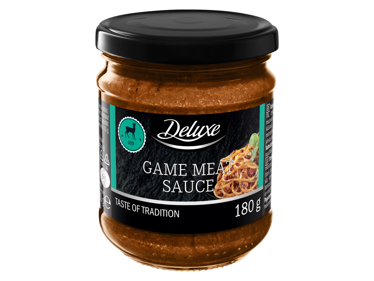 Deluxe medījuma gaļas mērce burkā, 180 g.