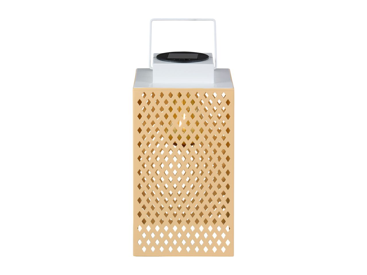 Beige solar powered garden lantern.