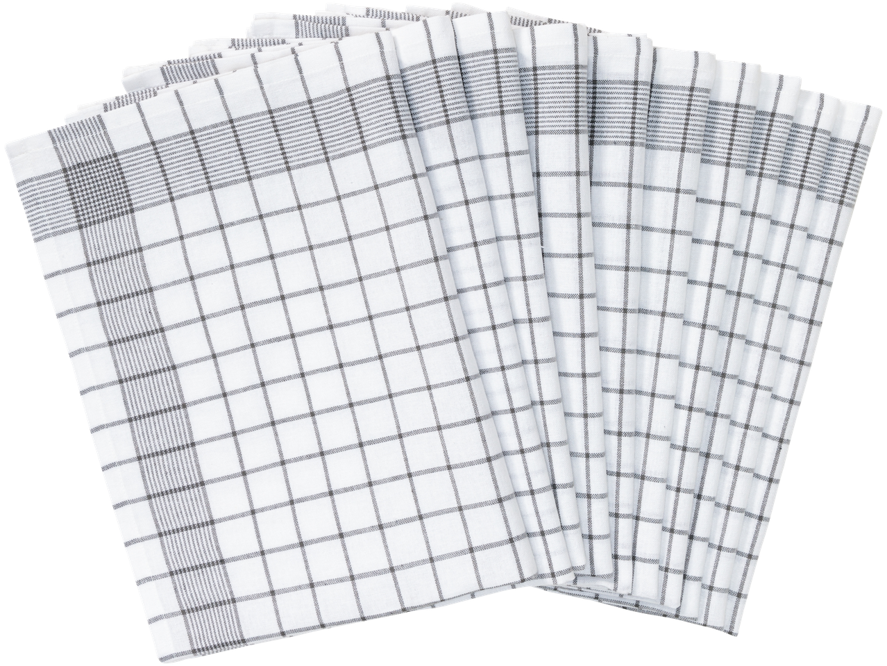 Serviettes de cuisine à carreaux blancs et gris.