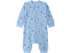 Lupilu baby sleepsuit in light blue with a dark star pattern and snap buttons.