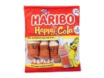 Red plush bag with cola bottle plush toys and a cartoon bear.
