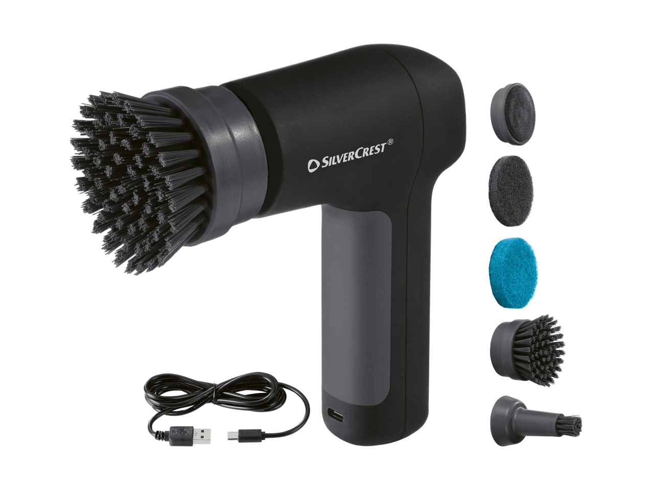 Brosse de nettoyage électrique avec divers accessoires et câble de chargement