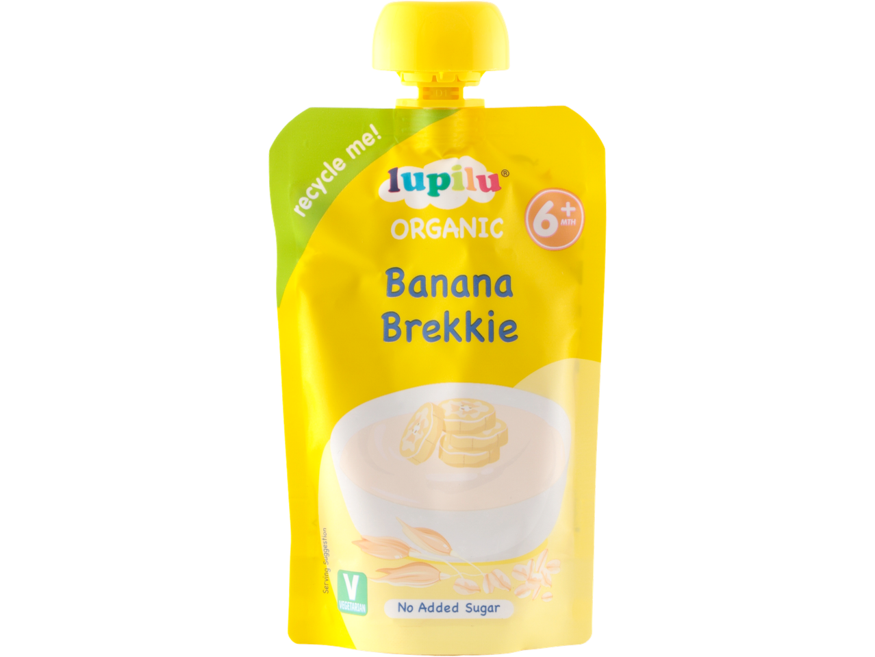 Lupilu Organic Banana Brekkie pouch for babies 6+ months, no added sugar.