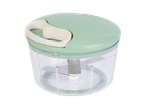 Ръчен чопър за храна със зелен капак и прозрачна купа.