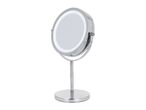 Chrome-plated cosmetic mirror with LED lighting and a touch-sensitive power button