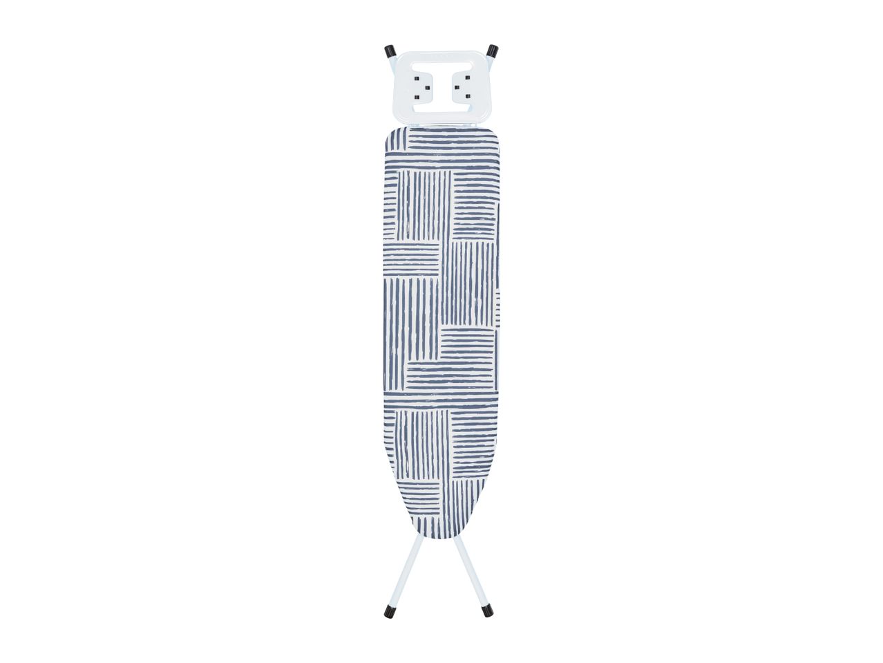 Ironing board with a blue and white striped pattern