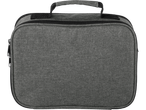 Bolsa cinza com alça e zíper.