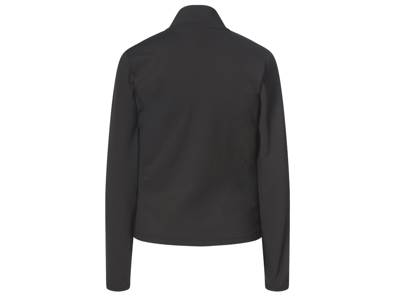 Дамско спортно горнище в черен цвят, с изглед отзад.