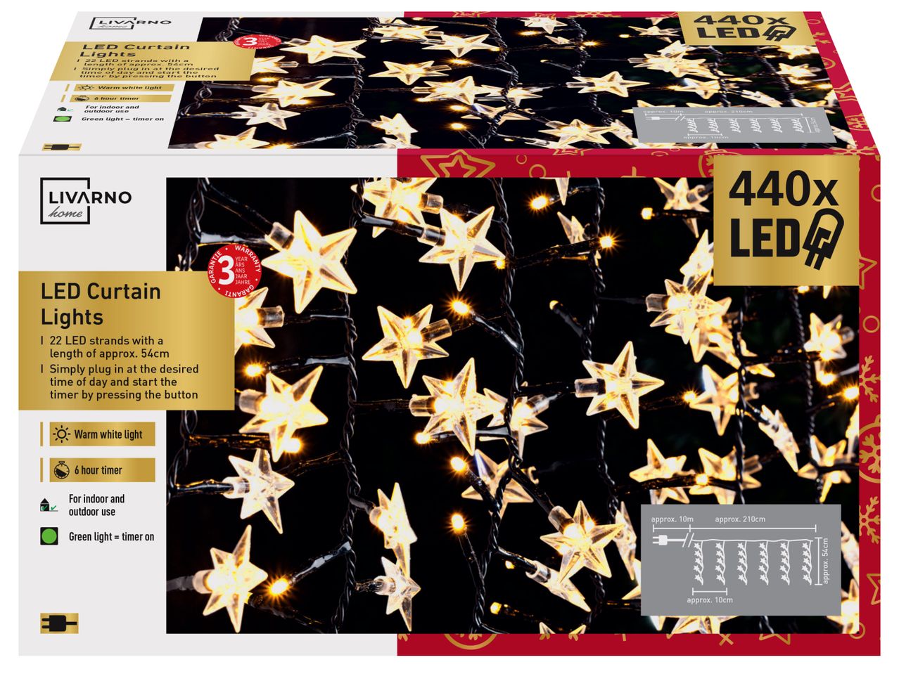 LIVARNO HOME LED завеса от звездички с 440 топло бели LED светлини и таймер.