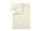 Lemon-patterned and striped duvet cover set in yellow and white.