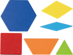 Set de forme geometrice colorate pentru activități didactice.