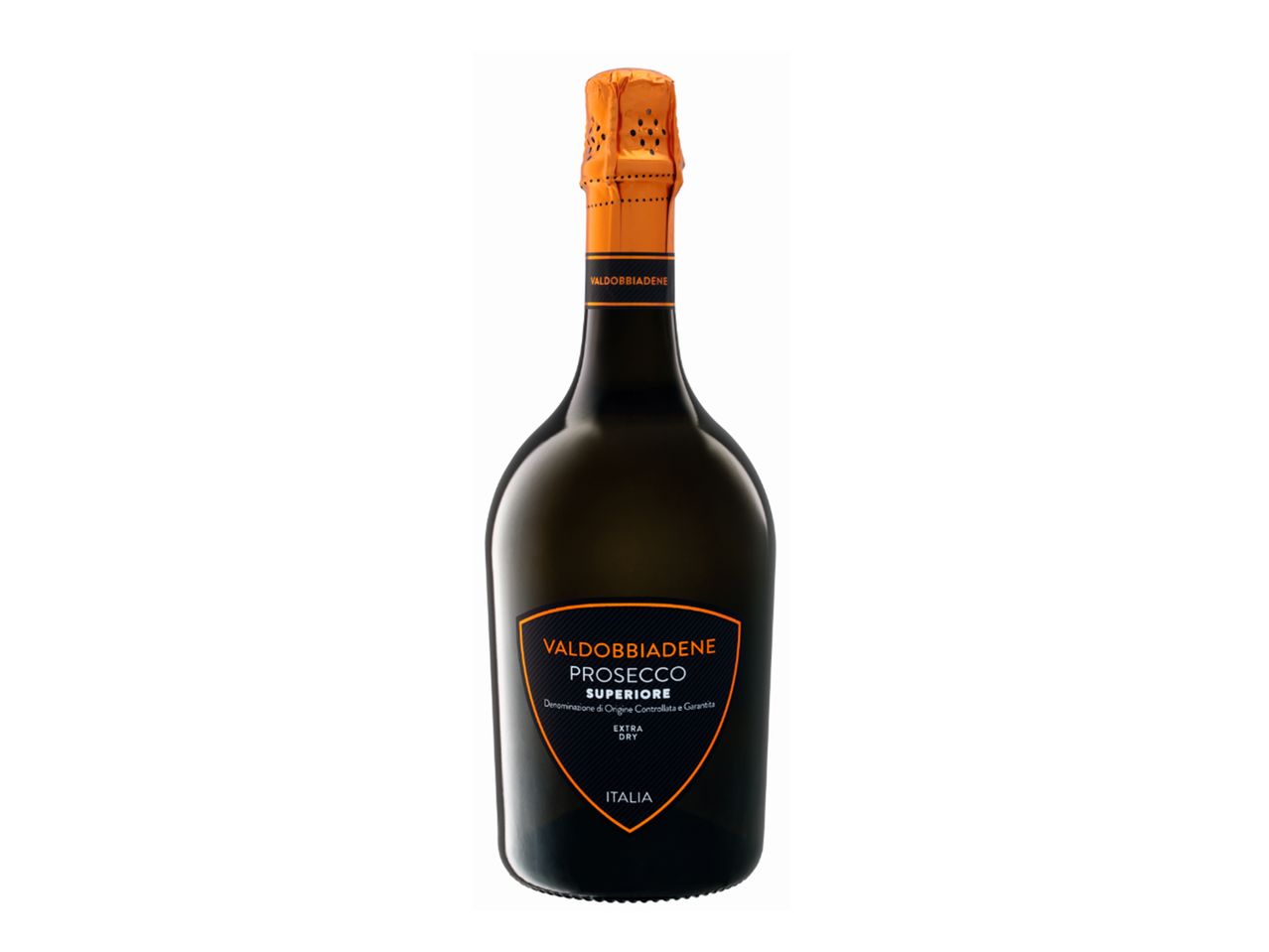 Bottle of Valdobbiadene Prosecco Superiore Extra Dry.