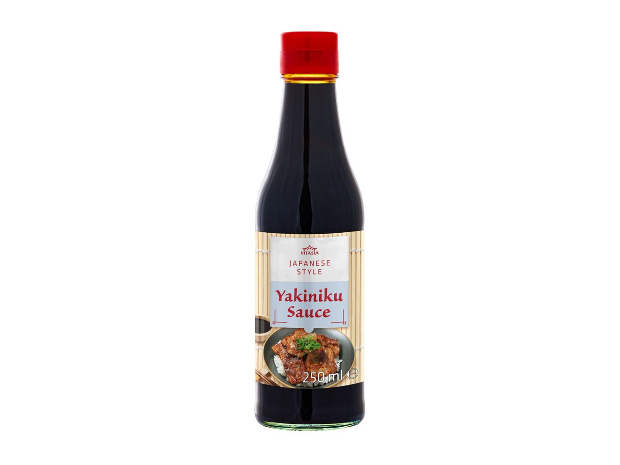 Japanese style Yakiniku sauce in a 250ml bottle with a red cap.