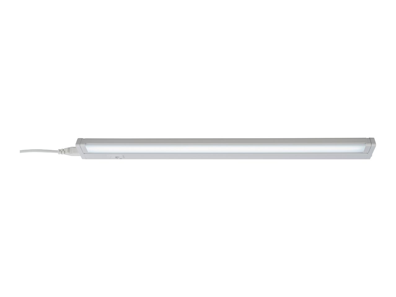 A white LED under-cabinet light with a power cord and a switch.