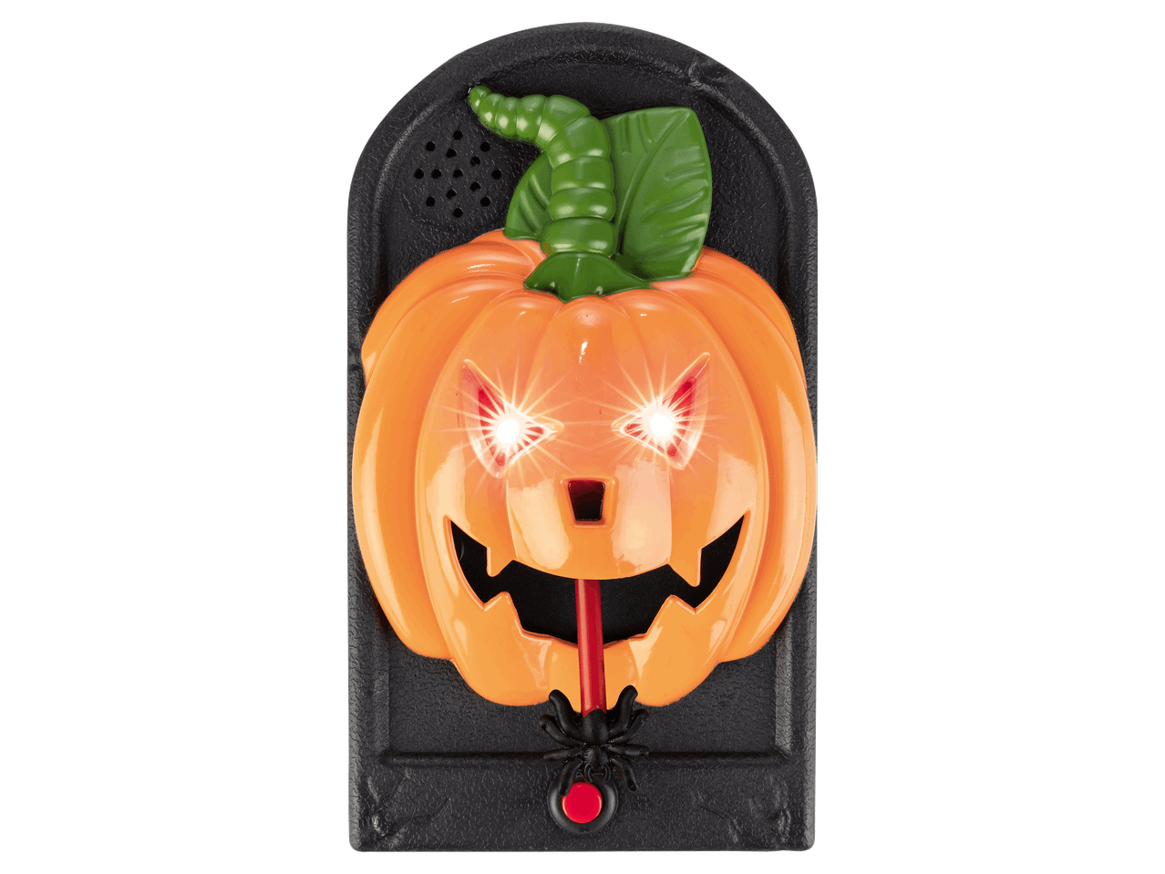 Világító tökfejes halloweeni csengő pók gombbal.