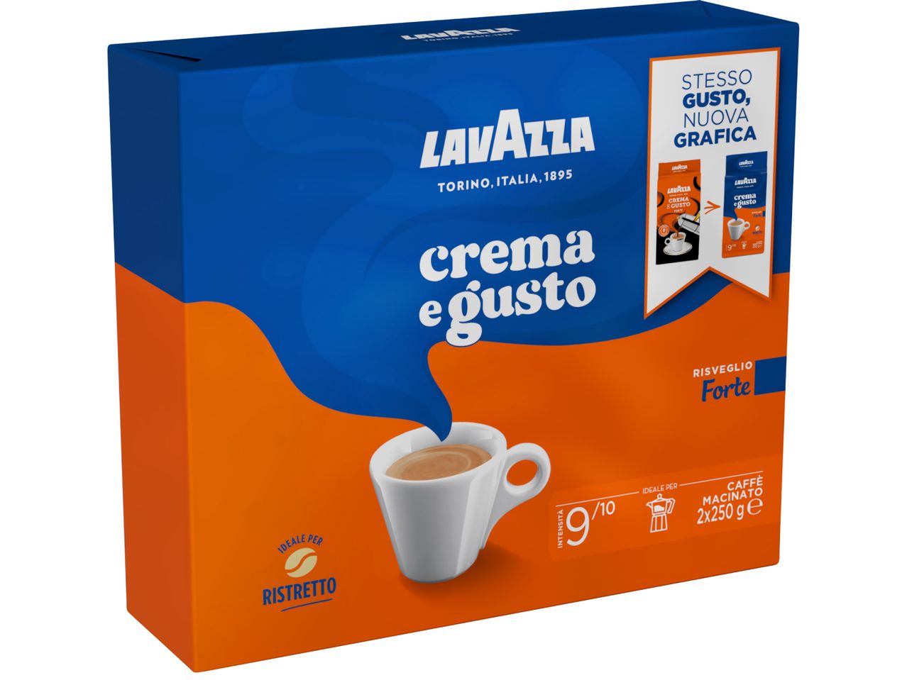 Опаковка Lavazza Crema e Gusto Forte кафе на зърна, 2x250гр.