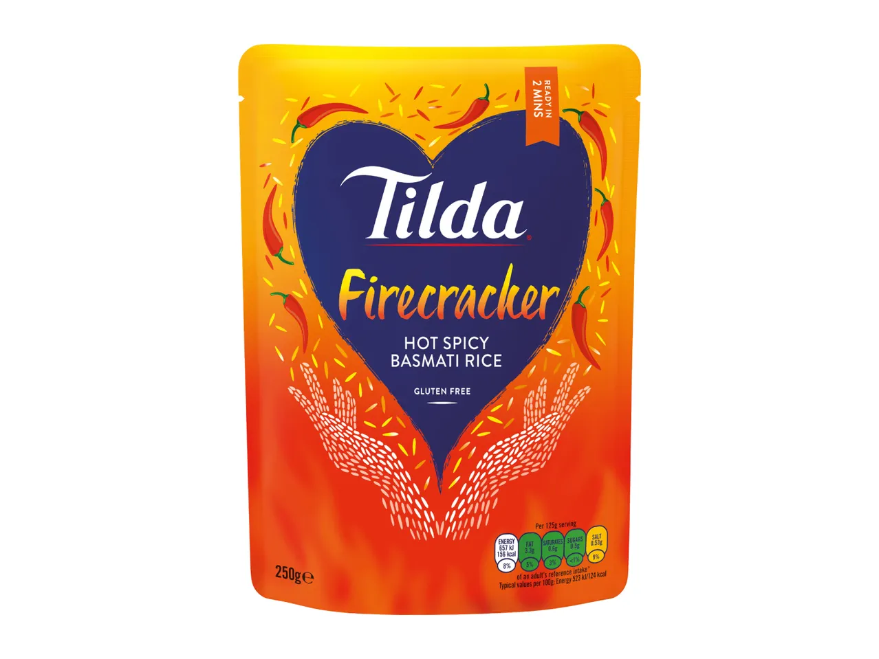 Tilda Firecracker Hot Spicy Basmati Rice pouch, 250g, ready in 2 mins.