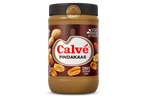 Calvé Pindakaas pot, met tekst die aangeeft dat er geen suiker is toegevoegd.
