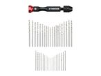Precision hand drill with a set of various sized drill bits.