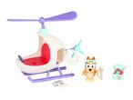 Bluey toy helicopter with a Bluey figure and a toolbox.